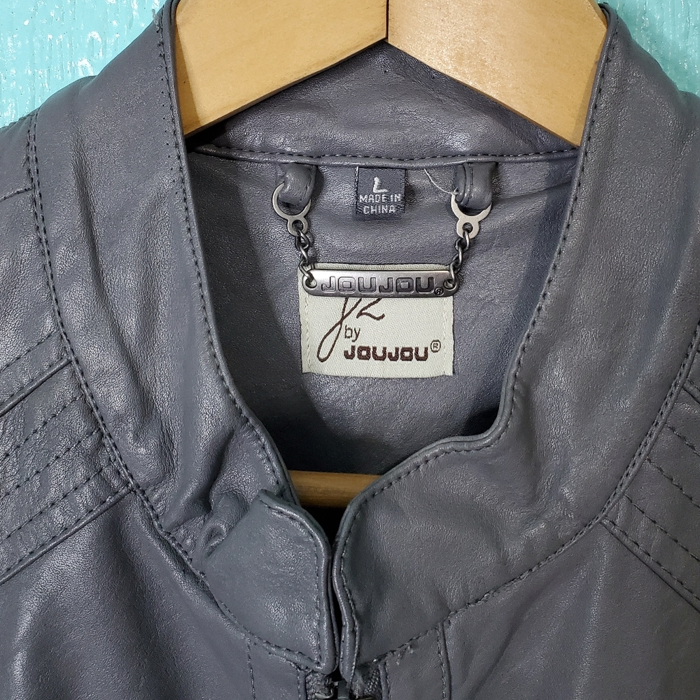 ❤️ JouJou faux leather gray motorcycle jacket with zipper & 2 pockets si… - Picture 3 of 4